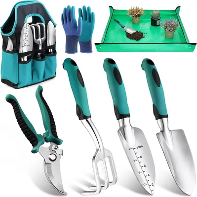 Productafbeelding van Tuingereedschap set, tuinschep, handhark, tuinschaar, plantenmat, voor tuinonderhoud