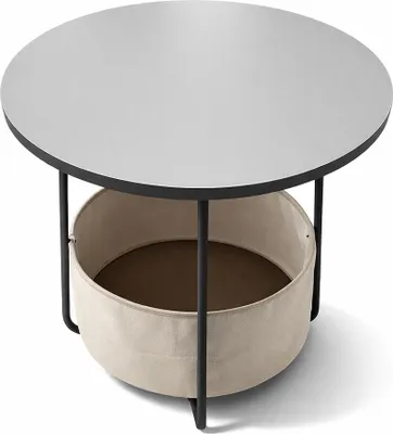 Produktbild von Runder Beistelltisch mit Aufbewahrungskorb, Metallgestell
