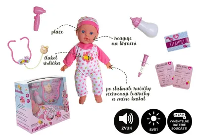 Obrázek produktu pro Miminko nemocné měkké tělo 36cm guma s doplňky na baterie se zvukem se světlem v krabici 37x31x17cm