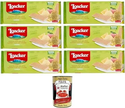 Produktbild von Loacker Zitronenwaffel-Schoten für Eis und Sorbet mit Creme auf Basis ätherischer sizilianischer Zitronenöle und echtem Zitronensaft Snack,Snack und Dessert 6x150gr+Italian Gourmet Polpa di Pomodoro