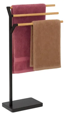 Image de Porte-serviettes en métal et bambou avec 3 barres