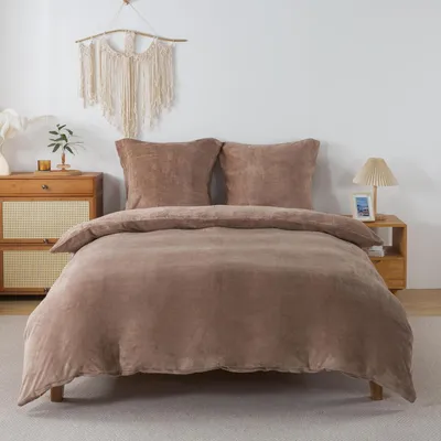 Zdjęcie produktu dla Komplet pościeli 240x220 cm, kolor brązowy, wykonany z flaneli, 3-częściowy, zawiera 2 poszewki na poduszki 80x80 cm