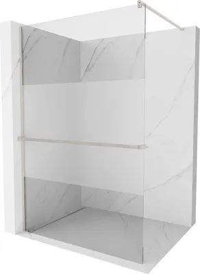 Produktbild von Mexen Kioto+ Duschwand mit Walk-in-Regal 80 x 200 cm, transparent/matt, gebürstetes Nickel - 800-080-121-97-35