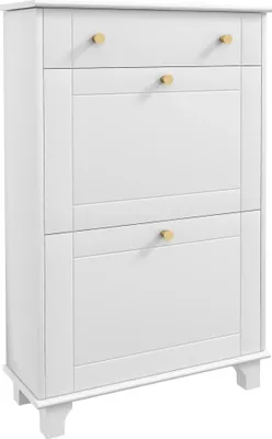 Obrázek produktu pro Skříň na boty – úzká skříň na boty – 2 sklopné dveře – 1 zásuvka – pro 8 párů – MDF a melamin – 60 × 23,5 × 98,5 cm – bílá