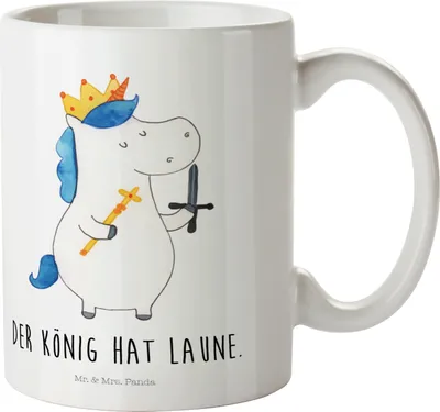 Produktbild von Mr. & Mrs. Panda Pott Einhorn König mit Schwert - Weiß - Geschenk, Plastikbecher, Unicorn, Ritter, Camping Tasse, Mehrwegbecher, Mittelalter, Haferl, Einhörner