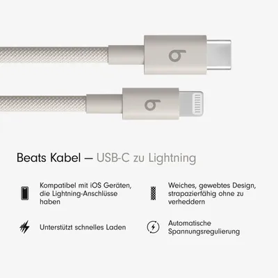 Produktbild von Beats USB-C auf Lightning Gewebtes Kabel, Schnelles Laden, Langlebiges und Verwicklungsfreies Design, Kompatibles Ladegerät für Apple Produkte mit Lig