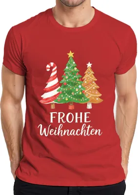 Produktbild von FROHE Weihnachten Weihnachtsbaum Tannenbaum Zuckerstange Lebkuche Herren T-Shirt, Rot, L