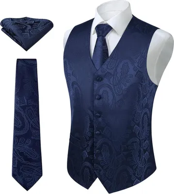 Produktbild von Paisley Floral Jacquard Weste, Krawatte & Einstecktuch Set Blau XS