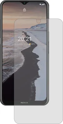 A screen protector is placed over a smartphone displaying a landscape image.