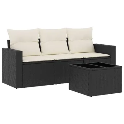 Produktbild von vidaXL 4-tlg. Garten-Sofagarnitur mit Kissen Schwarz Poly Rattan