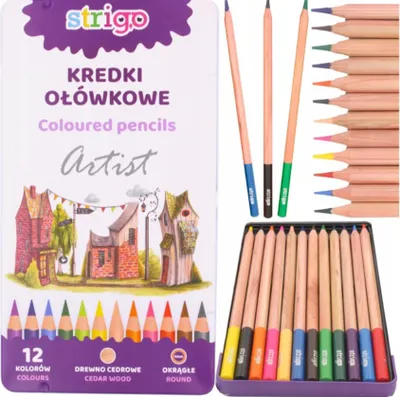 Produktbild von Kredki ołówkowe okrągłe STRIGO z serii ,,Artist""""- 12 kolorów, Extrem stark, Magnettafeln, Kühlschränke, Whiteboards, DIY