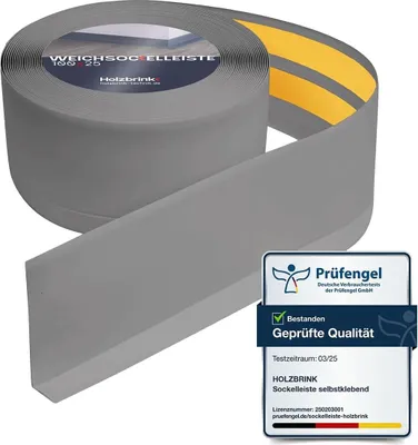 Produktbild von HOLZBRINK Weichsockelleiste selbstklebend PVC 100x25mm, 10 m | Wandleiste selbstklebend für Küche, Garage, Flur | Wandabschlussleiste PVC | Farbe: Grau
