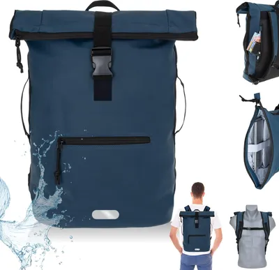 Produktbild von Rucksack Plane Time Bag Evo 24 L Kurierrucksack Roll-Top Herren Damen Freizeitrucksack Geheimfach Brustgurt Fahrradrucksack Bike Pack Büro Tasche Elephant 12825 Blau Uni + f