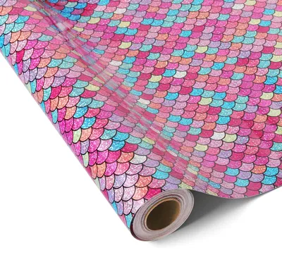 Produktbild von Geschenkpapier mit iriserenden Meerjungfrauenschuppen, 43 cm x 10 m, Geschenkverpackung für Geburtstag