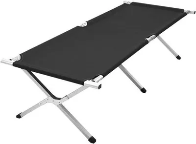 Productafbeelding van Campingbed Inklapbaar - Veldbed Logeerbed - Kamperen Ontspannen - Anti-Kantelsysteem - 190 x 64 x 42 cm - Zwart