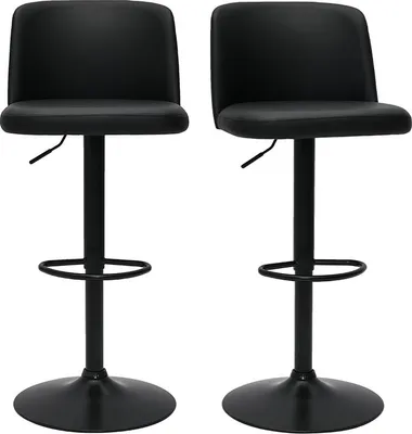 Produktbild von Miliboo - Barhocker höhenverstellbar schwarzes Polyurethan und schwarzes Metall (2er-Set) MONTI