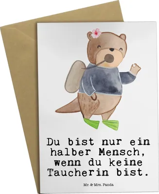 Produktbild von Mr. & Mrs. Panda Klappkarte Taucherin Herz - Weiß - Geschenk, weihnachtskarten, Grußkarten, Glückwunschkarte, einladungskarten, hochzeitskarten, osterkarte