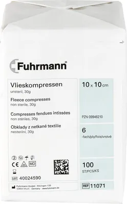 Zdjęcie produktu dla Fuhrmann kompresy włókninowe 10 x 10 cm 6-warstwowe niesterylne, 100 kompresów