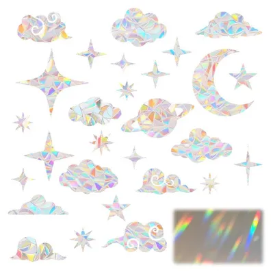 Productafbeelding van 28 stukjes prisma-raamstickers, regenboogfolie voor zonlichtvangers, vogelbescherming, zelfklevend