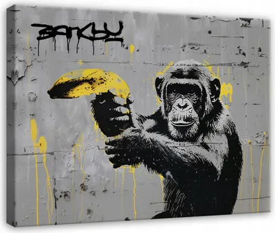 Produktbild von Leinwandbild Wandbild Abstrakt Banksy 100x75 cm XXL Modern Leinwand Bilder Leinwandbilder Wohnzimmer Schlafzimmer Wanddeko