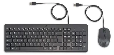 Produktbild von HP 150 Maus und Tastatur (kabelgebunden), Volle Größe (100%), Kabelgebunden, USB, Membran Key Switch, Schwarz, Maus enthalten