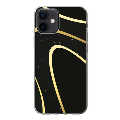 Produktbild von MuchoWow® Handyhülle Schutzhülle Hülle für iPhone 12 Goldene Wellen auf schwarzem Hintergrund Silikon Softcase Handy Hülle - Schutzhülle