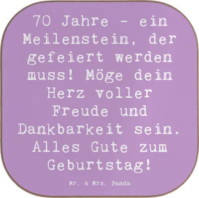 Produktbild von Mr. & Mrs. Panda Untersetzer Glas Spruch 70. Geburtstag Meilenstein - Lavendeltraum - Geschenk, Tischschoner, Glückwünsche, Jubiläum, Alter, Erinnerung, für Gläser