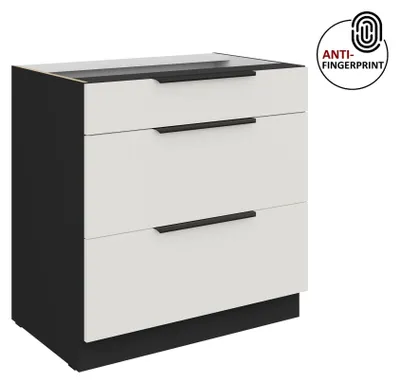 Produktbild von Küchen Unterschrank 80 cm Küche ARIA Weiss ultra matt + Schwarz matt, hochwertige Fronten mit Anti Fingerprint Beschichtung, Soft-Close Küchenzeile Küchenblock