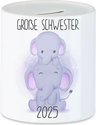 Produktbild von Große Schwester 2025 Spardose Geschwisterliebe Sister Elefant Geborgenheit Beschützer Welt Liebe Familie