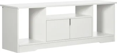 Image de HOMCOM Meuble TV Banc TV Design Contemporain - 3 niches, Placard Double Porte - dim. 120L x 30l x 41H cm - Panneaux Particules Blanc