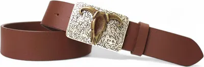 Produktbild von FRONHOFER Herren Ledergürtel mit Büffelkopf Gürtelschnalle, Büffelleder, Westerngürtel 4 cm