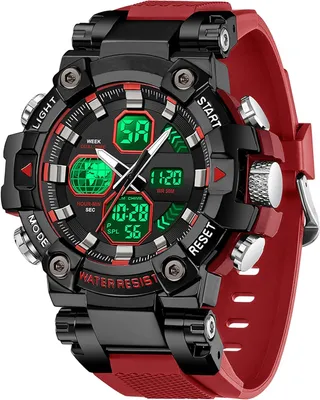 Produktbild von Herren Armbanduhr Blau Robust Outdoor 5ATM wasserdicht LED-Stoppuhr Alarm Dualzeit Datum Woche Digital-Analog Sportuhr TPU-Band Geschenkidee