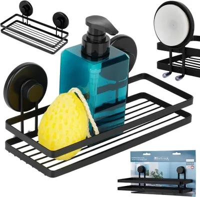 Obrázok produktu pre Polička do sprchy Polička do sprchy Polička do kúpeľne Kôš do sprchy z čierneho kovu s prísavkami 25x10x8,5 cm