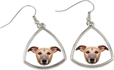 Immagine prodotto di Whippet, piccolo levriero inglese - Orecchini con un'immagine e la scritta "Cane geometrico" di Art-Dog