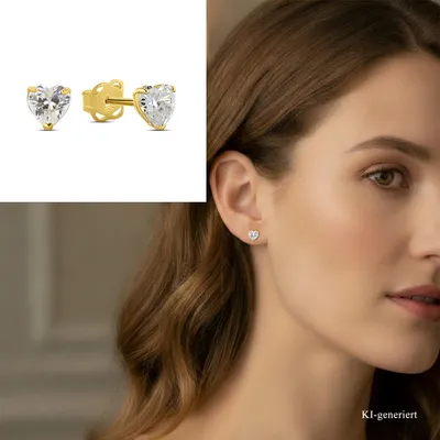 Produktbild von Herz Ohrstecker echt Gold 585 (14 kt) mit Zirkonia
