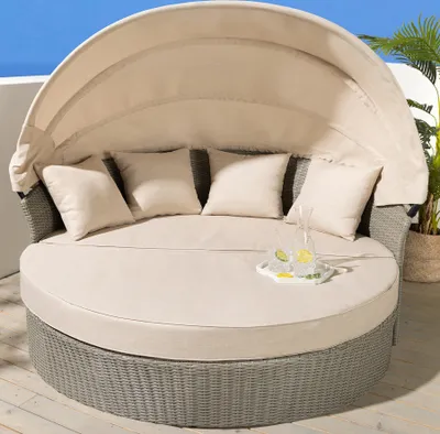 Produktbild von riess-ambiente Outdoor Sonneninsel PLAYA LIVING 165cm natur Polyrattan Aluminium inklusive Kissen wetterfest Gartenlounge Lounge Gartenliege
