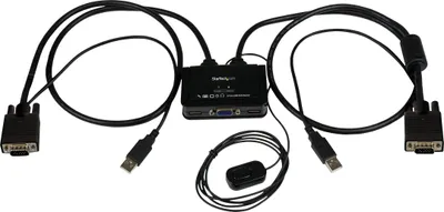 Produktbild von StarTech.com 2 Port VGA USB KVM Switch Kabel - VGA KVM Umschalter USB Powered mit Fernumschaltung, 2048 x 1536 Pixel, Schwarz