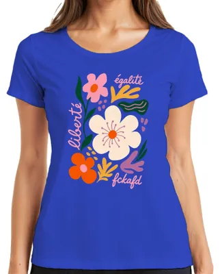 Produktbild von Liberté Égalité Fckafd Blumen Freiheit Statement Sarkasmus Floral Damen T-Shirt, Blau, L