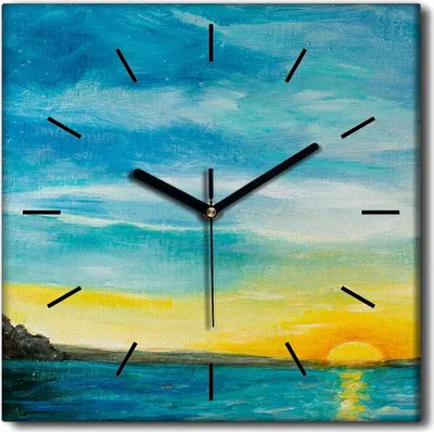 Produktbild von Coloray Uhr auf Leinwand 30x30 cm Wand Uhr Dekoration Wohnzimmer Segeltuch schwarze Hände -Seesonnenuntergang