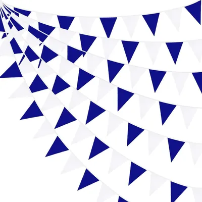Produktbild von Wimpelkette Stoff Blau Weiß 10m 36 Flaggen Baumwolle für Party & Deko