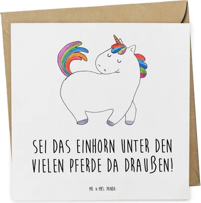 Produktbild von Mr. & Mrs. Panda Grußkarte Einhorn Stolzieren - Weiß - Geschenk, doppelkarte, Stolz, Freundin, Glückwunschkarte, faltkarte, Klappkarte, Pferd, Unicorn, Einhörner, Reiten