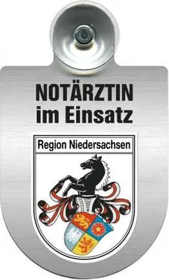 Produktbild von Einsatzschild mit Saugnapf - Notärztin im Einsatz - incl. Regionenwappen nach Wahl 393827 Color - Region Niedersachsen