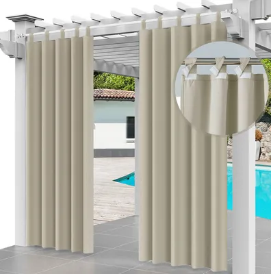 Produktbild von Outdoor Vorhang, 2er SET, Schlaufengardine 220 x 155 cm, Beige, Gartenlauben Balkon-Vorhänge, Verdunkelungsvorhang, Wasserdicht, Pavillon (2 Panele)