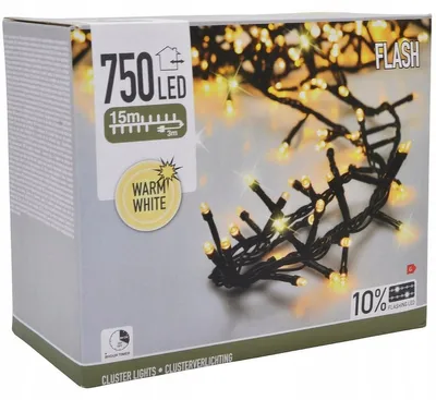 Obrázok produktu pre LED vianočná svetelná girlanda, 15 metrov, 750 LED diódy, teplá biela farba, s funkciou blikania a časovača – vianočné osvetlenie