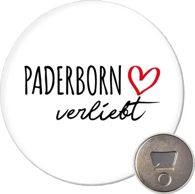 Produktbild von Huuraa Magnet Paderborn verliebt 59mm Kühlschrankmagnet rund Flaschenöffner Geschenkidee