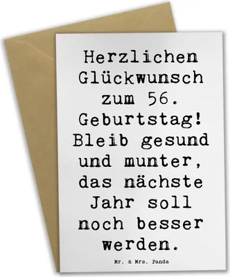 Produktbild von Mr. & Mrs. Panda Klappkarte Spruch 56. Geburtstag Freude - Weiß - Geschenk, osterkarte, weihnachtskarten, Dankbarkeit, Grußkarte, genesungskarte, besonderer Anlass, Alter