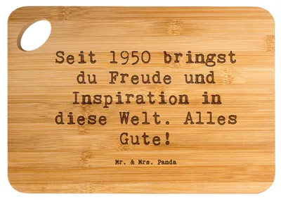 Produktbild von Mr. & Mrs. Panda holzschneidebrett Spruch 1950 Geburtstag - Transparent - Geschenk, Frühstücksbrettchen, Geburtstagsgeschenk, Alter, Holzbrett, Schneidebrett, Feier, seit