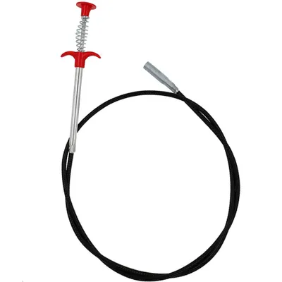 A drain cleaning tool with a claw-like gripper and a flexible cable.