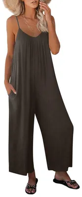 Imagen del producto de Mono de tirantes para mujer, estilo verano, sin mangas, de corte largo y casual, con pantalones, diseño y y escote en V