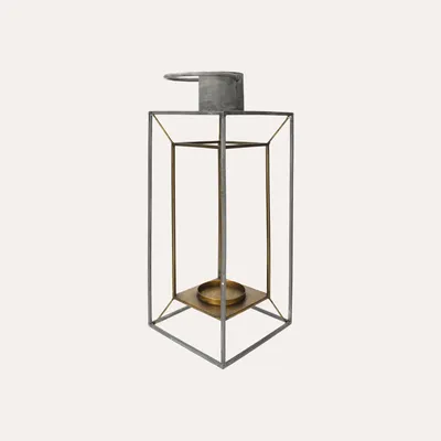 Image de KEYHOMESTORE | Lanterne en forme de cage en fer gris et doré